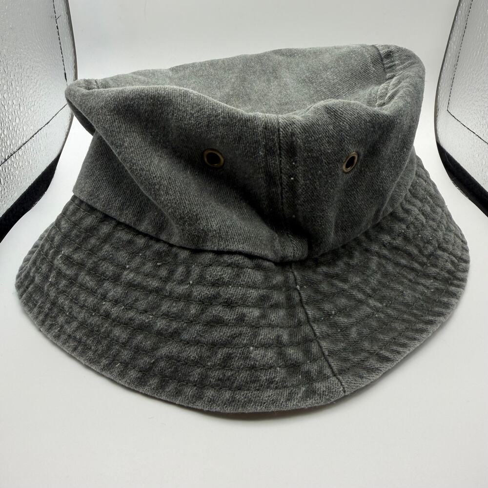 Gray Washed Bucket Hat Wide Brim Metal Eyelets Unisex Y2K Distressed